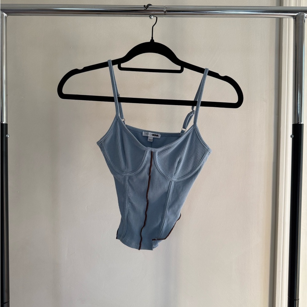 Fashion Nova Light Blue Ribbed Top